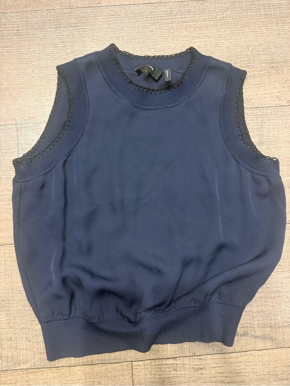 Theory Navy Sleeveless Top with Knit Trim